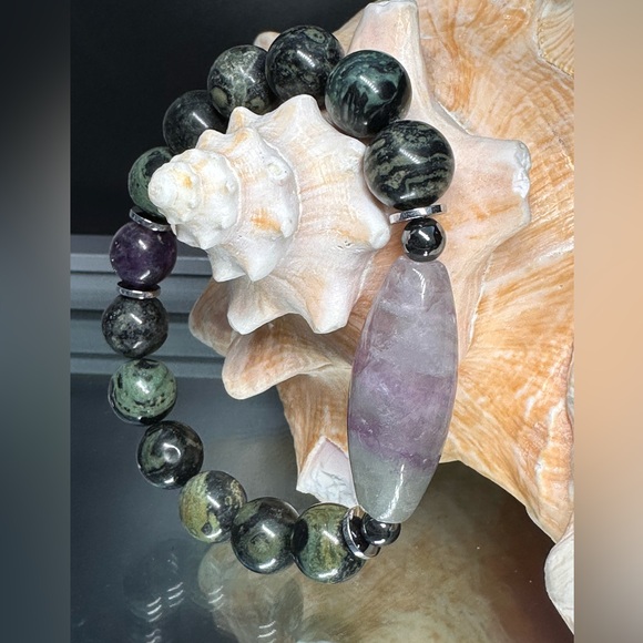 KAMBABA + FLUORITE NATURAL STONES BRACELET size 7.5” - Picture 2 of 11